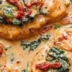 Pollo en salsa cremosa de espinacas y parmesano