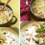 ¡Mmm el martillo! Sopa de queso y puerros con carne picada