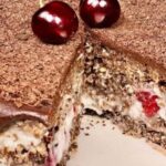 Pastel de avena, chocolate y cerezas sin horno y sin azúcar