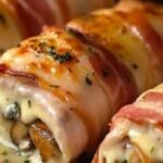 Rollitos de pollo rellenos de tocino, champiñones y queso: